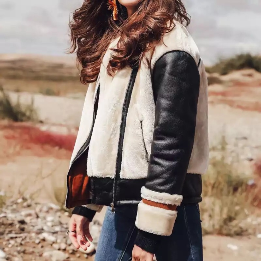 2019 Pu Leather Lamb Jacket Women